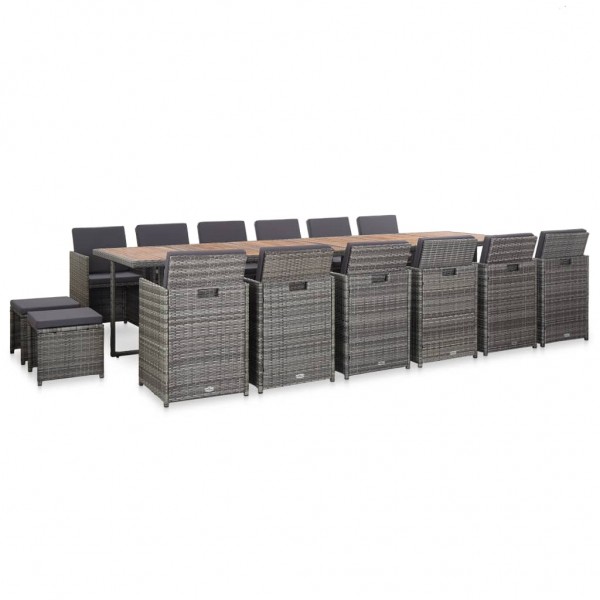 17 pcs conjunto jantar exterior com almofadões vime PE cinzento M 2