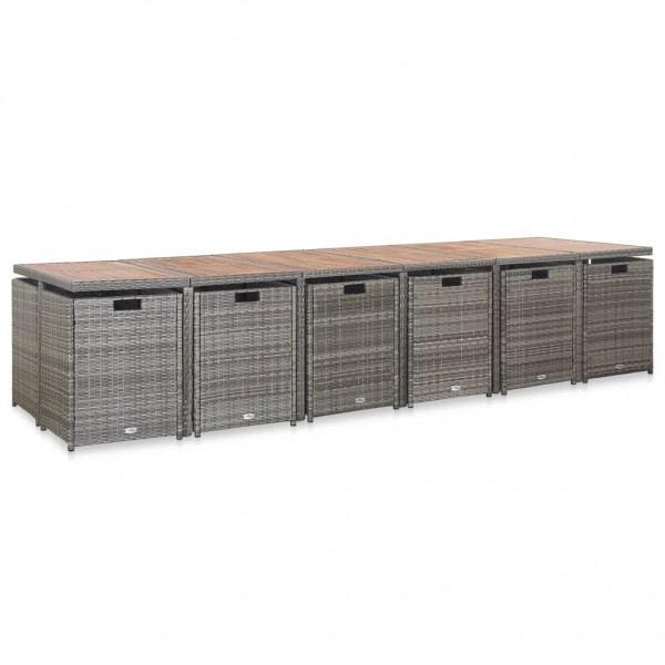 17 pcs conjunto jantar exterior com almofadões vime PE cinzento M 3