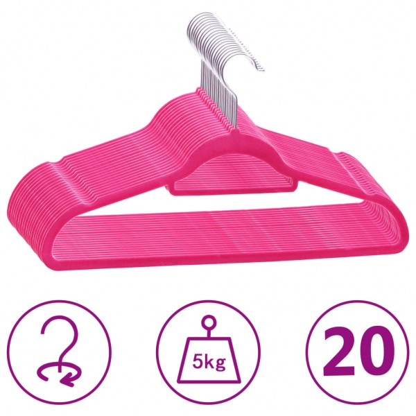 Juego de perchas ropa 20 uds antideslizantes terciopelo rosa D
