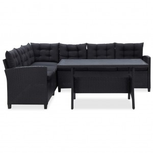 Set de muebles de jardín 3 pzas y cojines ratán sintético negro H