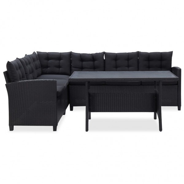 Set de muebles de jardín 3 pzas y cojines ratán sintético negro M 2