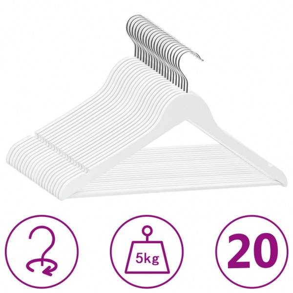 Juego de perchas ropa 20 uds antideslizantes madera dura blanco D