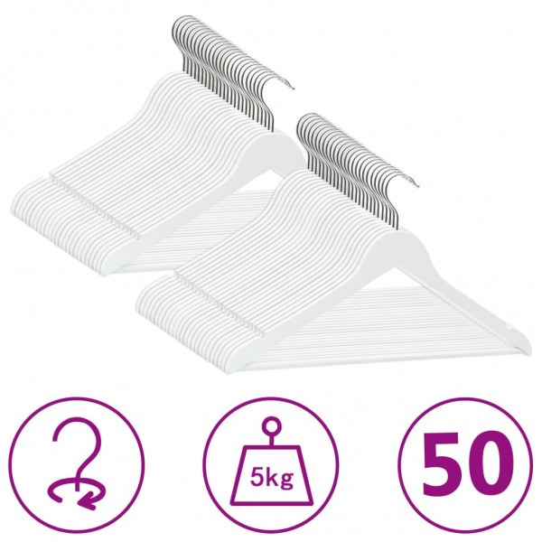 Juego de perchas ropa 50 uds antideslizantes madera dura blanco D