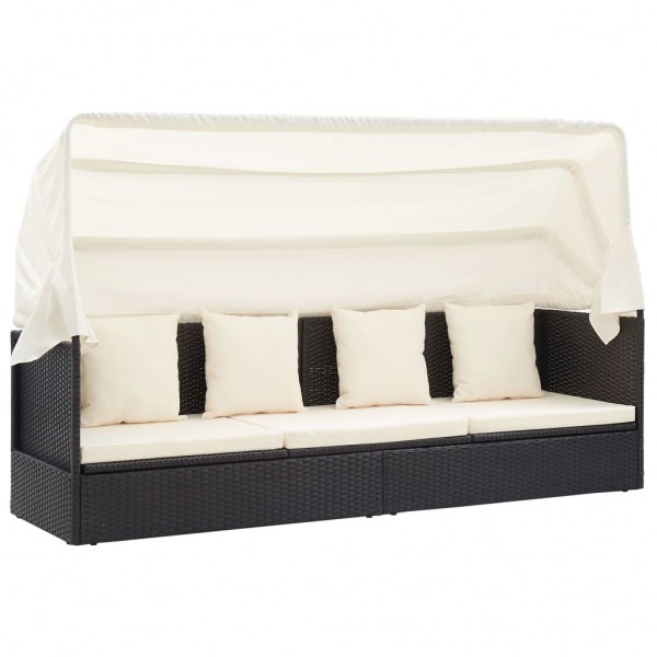 Tumbona cama jardín techo ratán sintético negro M 5