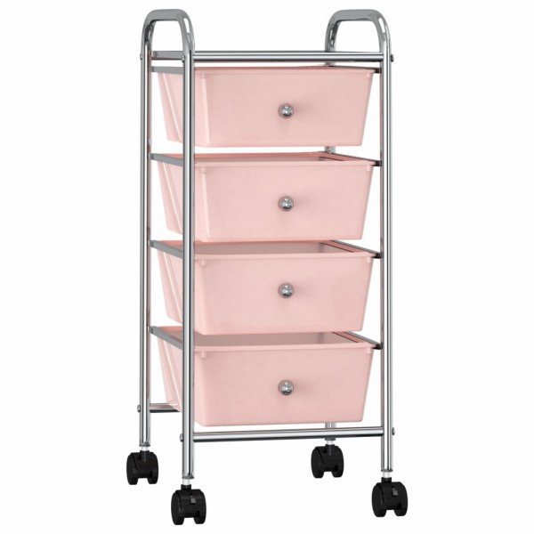 Carrito de almacenaje portátil 4 cajones plástico rosa D