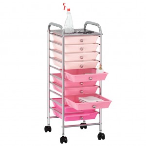 Carrito de almacenaje portátil 10 cajones plástico ombre rosa H