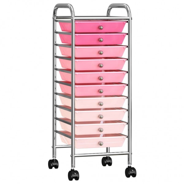 Carrito de almacenaje portátil 10 cajones plástico ombre rosa M 4