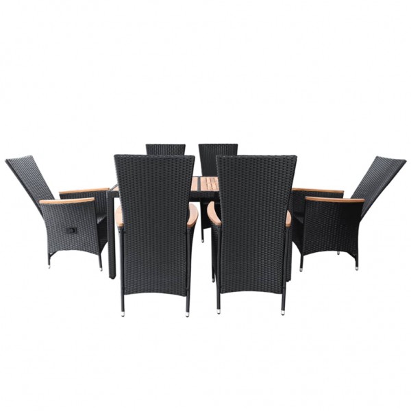 Set comedor de jardín 7 piezas ratán sintético y madera negro M 4