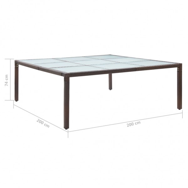 Mesa de jantar para jardim 200x200x74 cm vime PE castanho M 5