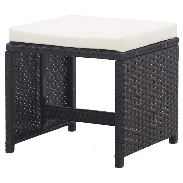 Bancos de jardim 2 pcs com almofadões em vime PE preto M 4