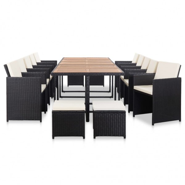 15 pcs conjunto jantar exterior com almofadões vime PE preto M 2