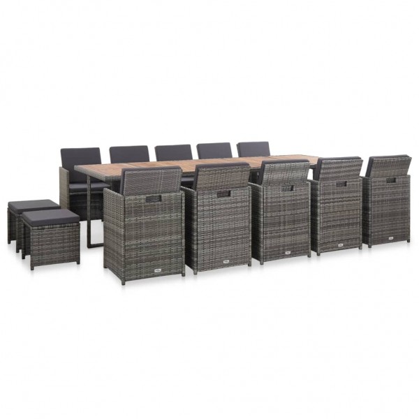 15 pcs conjunto jantar exterior c/ almofadões vime PE antracite D