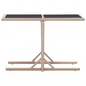 Mesa de jardín de vidrio y ratán sintético beige 110x53x72 cm H