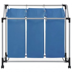 Separador de roupa suja com 3 sacos aço azul H