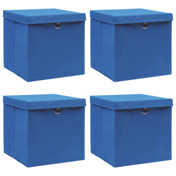 Cajas de almacenaje con tapas 4 uds tela azul 32x32x32 cm D