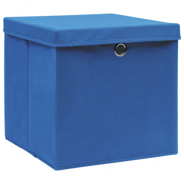 Cajas de almacenaje con tapas 10 uds tela azul 32x32x32 cm M 3