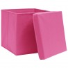 Caixas de arrumação com tampas 4 pcs 32x32x32 cm tecido rosa 4