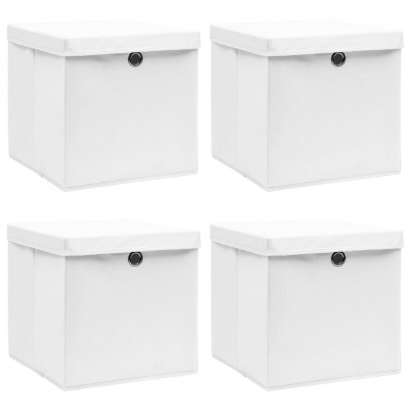 Cajas de almacenaje con tapas 4 uds tela blanco 32x32x32 cm D