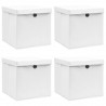 Caixas de arrumação com tampas 4 pcs 32x32x32 cm tecido branco 1