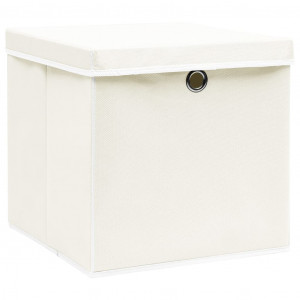 Cajas de almacenaje con tapas 4 uds tela blanco 32x32x32 cm H