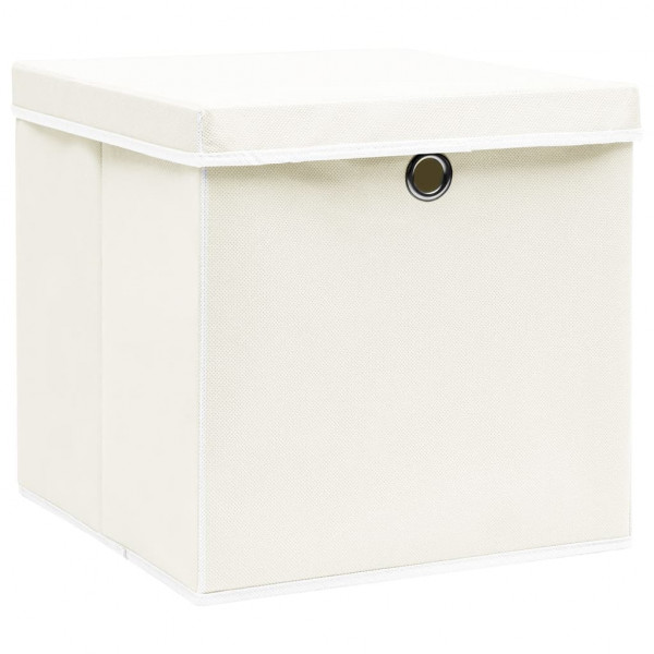 Cajas de almacenaje con tapas 4 uds tela blanco 32x32x32 cm M 2