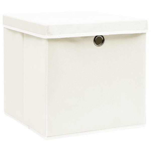 Cajas de almacenaje con tapas 4 uds tela blanco 32x32x32 cm M 3