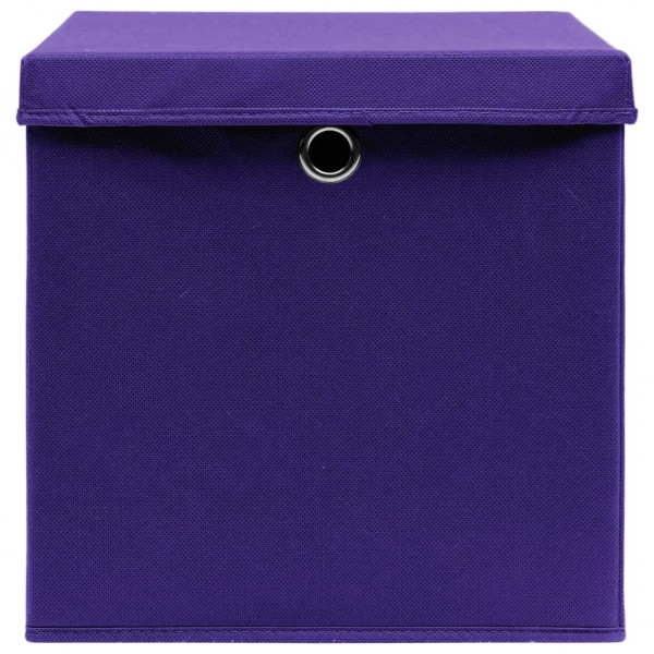 Caixas de arrumação com tampas 4 pcs 32x32x32 cm tecido roxo M 5