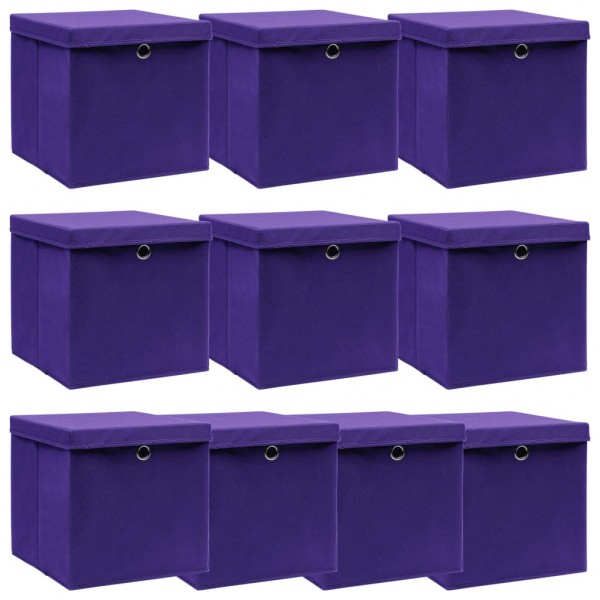 Cajas de almacenaje con tapas 10 uds tela morado 32x32x32 cm D