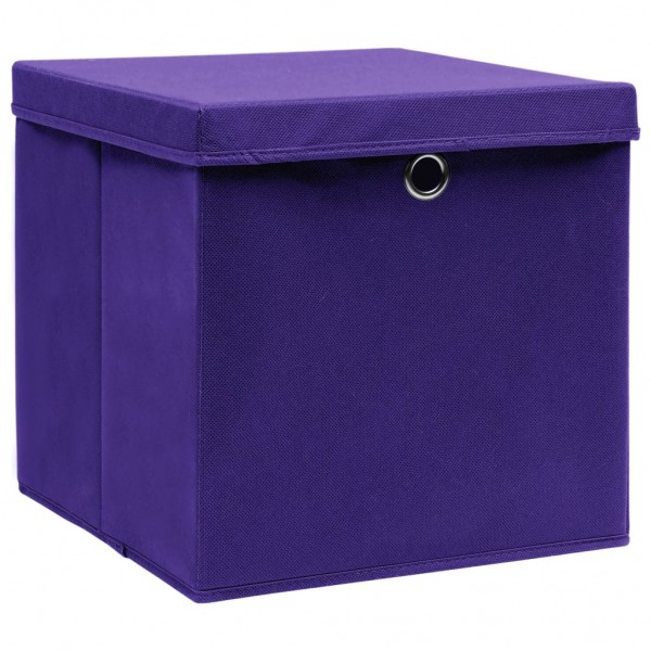 Cajas de almacenaje con tapas 10 uds tela morado 32x32x32 cm M 3