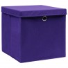 Cajas de almacenaje con tapas 10 uds tela morado 32x32x32 cm 3