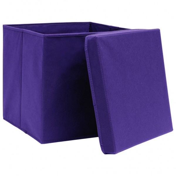 Caixas de arrumação com tampas 10 pcs 32x32x32 cm tecido roxo M 4