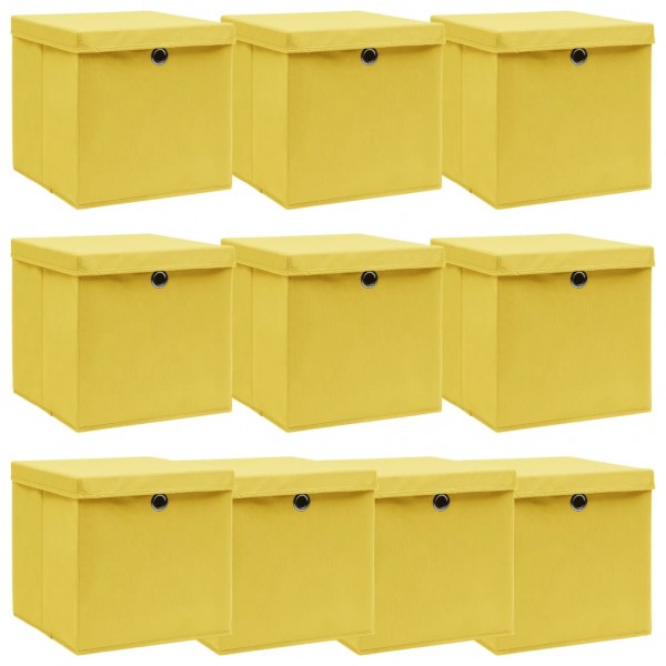 Cajas de almacenaje con tapas 10 uds tela amarillo 32x32x32 cm D