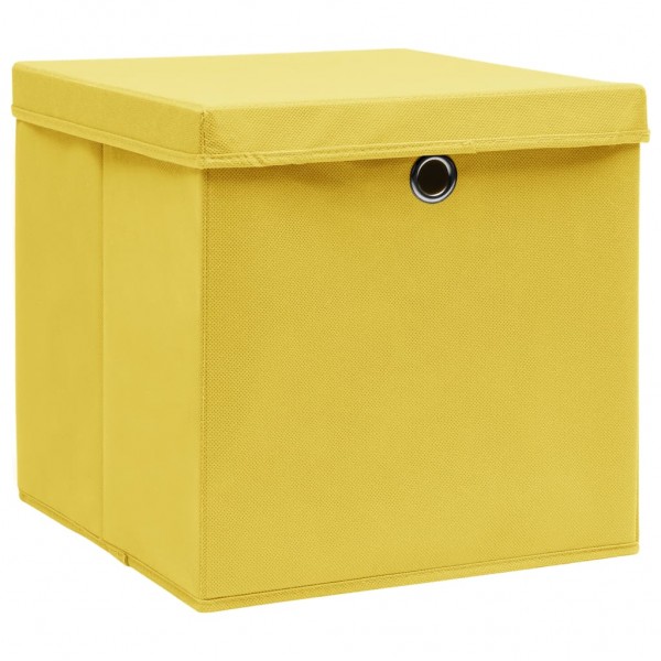 Caixas de arrumação com tampas 10pcs 32x32x32 cm tecido amarelo M 3