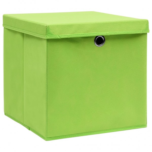 Cajas de almacenaje con tapas 4 uds tela verde 32x32x32 cm M 3