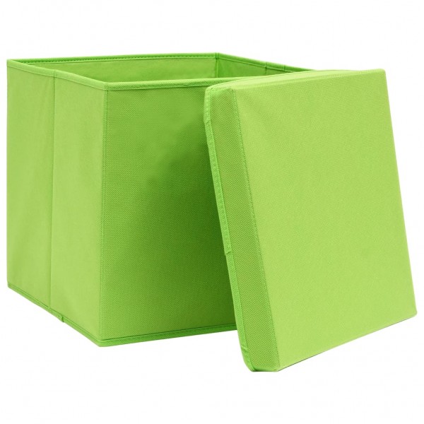 Cajas de almacenaje con tapas 4 uds tela verde 32x32x32 cm M 4