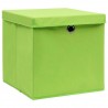 Caixas de arrumação com tampas 10 pcs 32x32x32 cm tecido verde 3