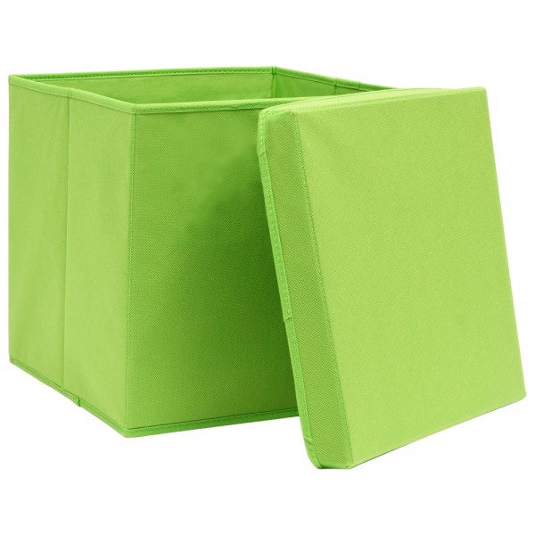 Caixas de arrumação com tampas 10 pcs 32x32x32 cm tecido verde M 4