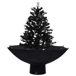 Árvore Natal c/ neve base formato guarda-chuva 75 cm PVC preto H