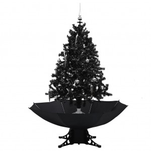 Árbol de Navidad con nieve y base de paraguas PVC negro 140cm H