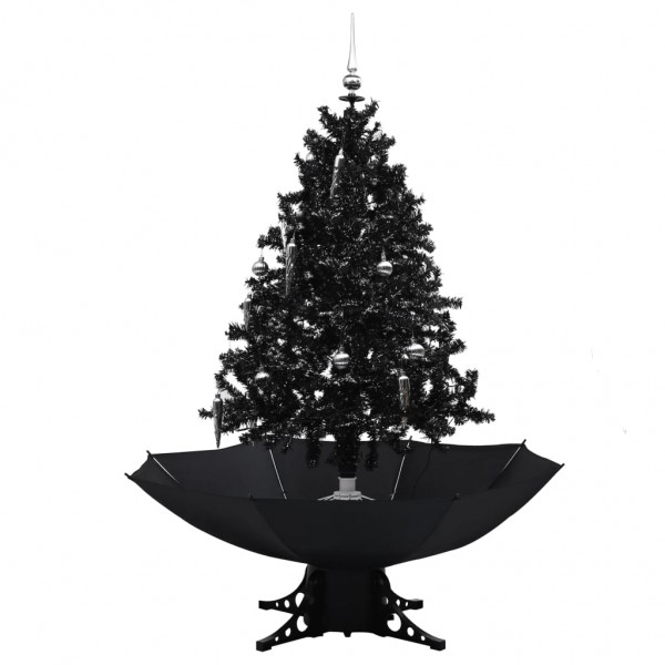 Árbol de Navidad con nieve y base de paraguas PVC negro 140cm M 2