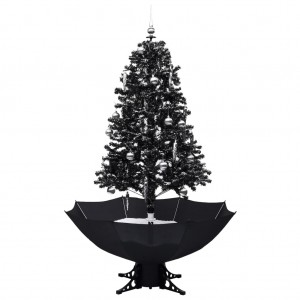 Árbol de Navidad con nieve y base de paraguas PVC negro 170 cm H
