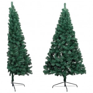 Medio árbol de Navidad artificial con soporte PVC verde 210 cm H