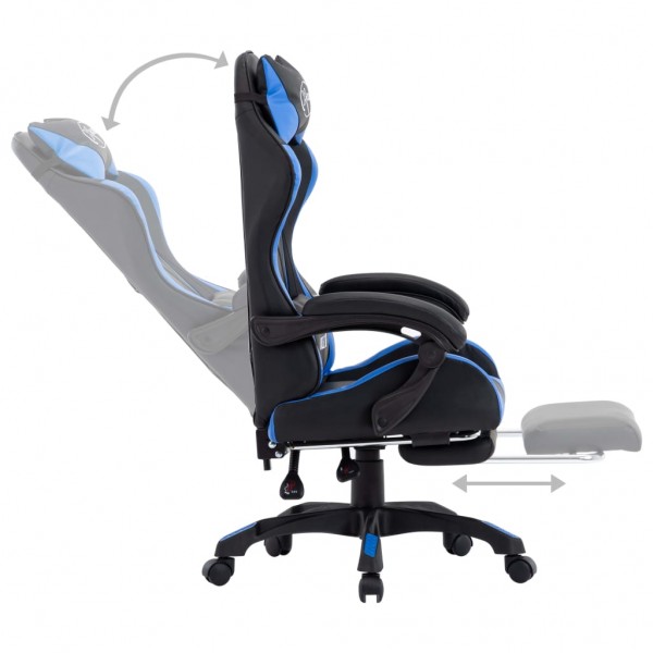 Silla gaming con reposapiés cuero sintético azul y negro M 4