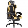Silla gaming con reposapiés cuero sintético negro y dorado 1
