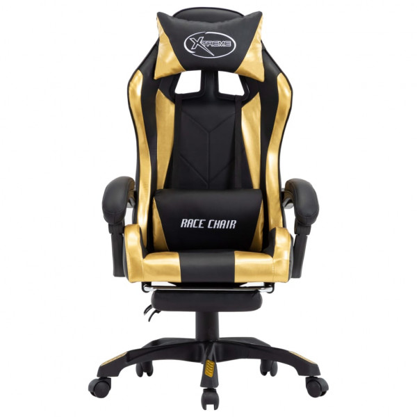 Silla gaming con reposapiés cuero sintético negro y dorado M 2