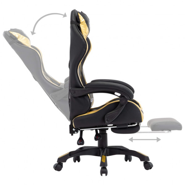 Silla gaming con reposapiés cuero sintético negro y dorado M 4