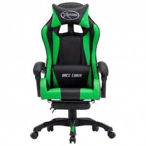 Silla gaming con reposapiés cuero sintético verde y negro H