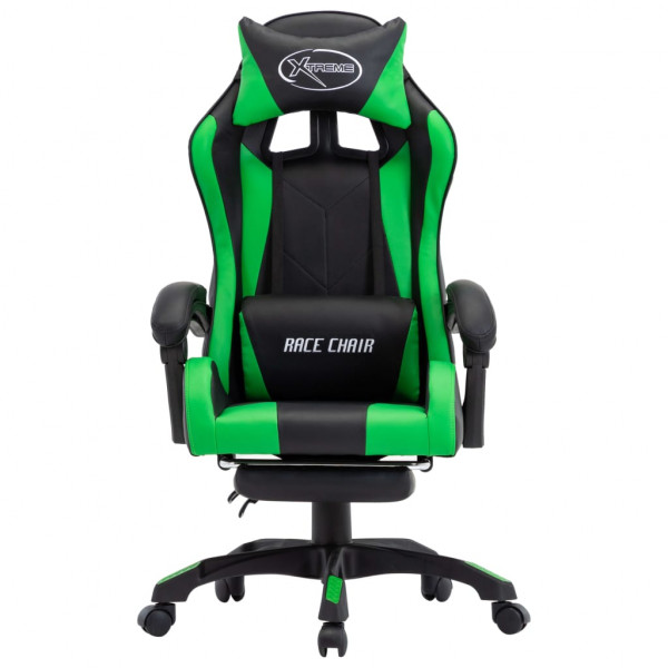 Silla gaming con reposapiés cuero sintético verde y negro M 2