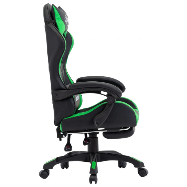 Silla gaming con reposapiés cuero sintético verde y negro M 3