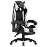 Silla gaming con reposapiés cuero sintético blanco y negro 1